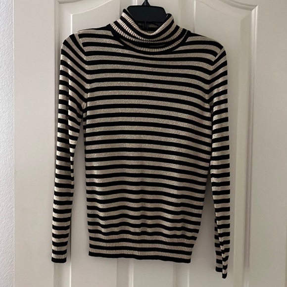 Joseph A Black Khaki Metallic Striped Turtleneck Long Sleeve Size PS New/tags - Picture 1 of 6